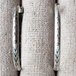 Tribal Engraved Silver Plated Brass Hoop Earrings